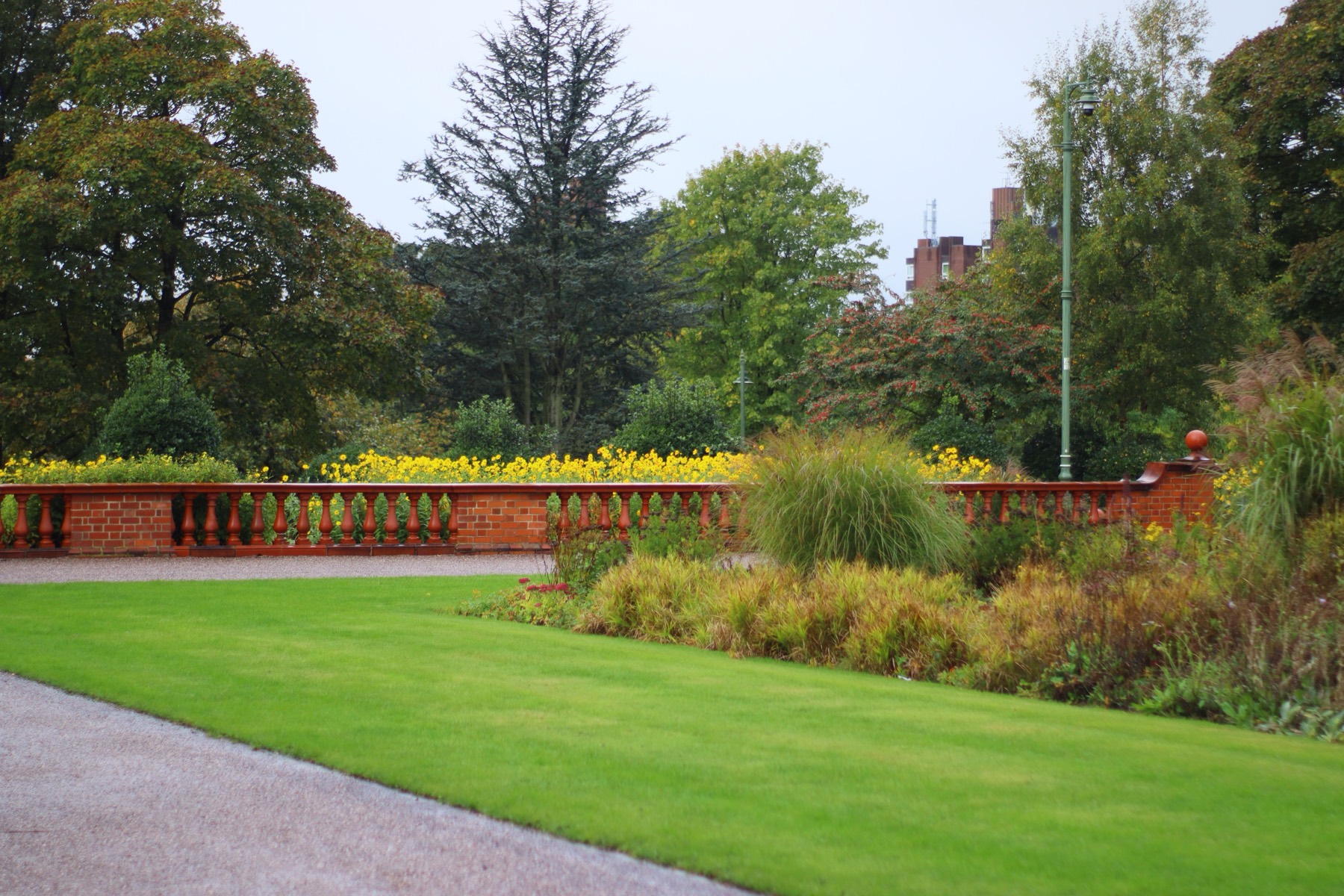 A large lawn and terrace kept in good order